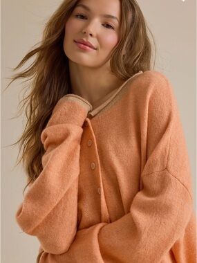 Altar'd State Peach Button-Front Oversized Cardigan